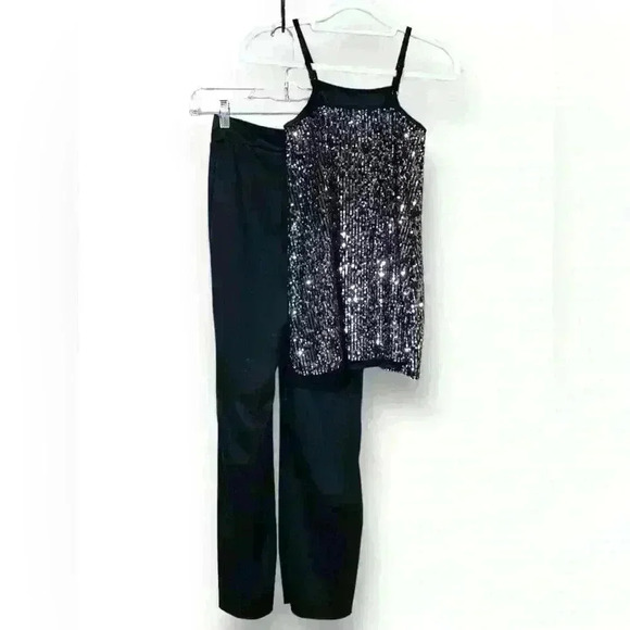 Art Class black silver sequin strappy dress Top Balera Petite Adult Jazz Pants - Picture 4 of 8